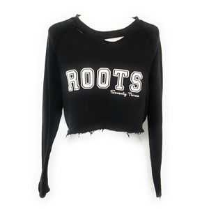 ROOTS Womens Distressed Cropped Sweatshirt Size S